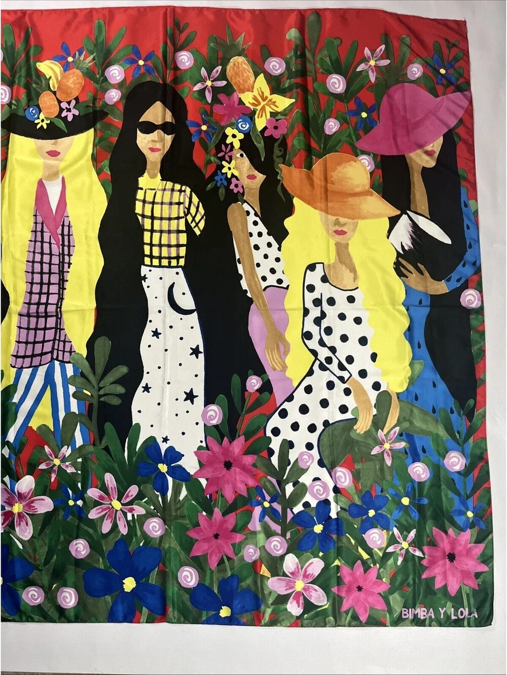 Bimba Y Lola Large Square Scarf 46” Women Floral Fashion Art Multicolor